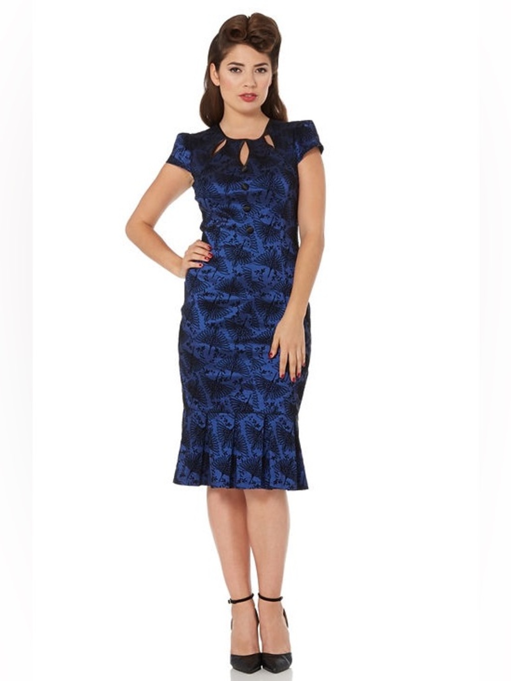 Voodoo Vixen Correna Heron Flocked Wiggle Dress